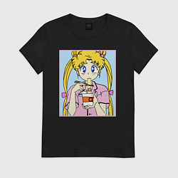 Футболка хлопковая женская Sailor Moon Usagi Tsukino, цвет: черный