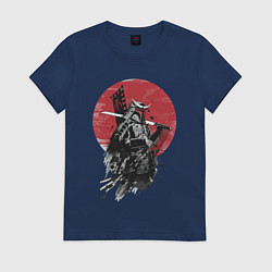 Футболка хлопковая женская Японский самурай, цвет: тёмно-синий