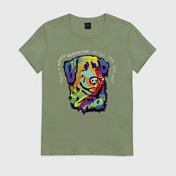 Футболка хлопковая женская Берегись бернского зеннехунда, цвет: авокадо