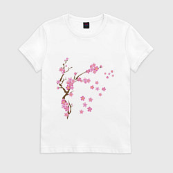 Футболка хлопковая женская Розовая сакура, цвет: белый