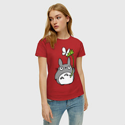 Футболка хлопковая женская Totoro и бабочка, цвет: красный — фото 2