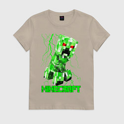 Футболка хлопковая женская MINECRAFT CREEPER, цвет: миндальный