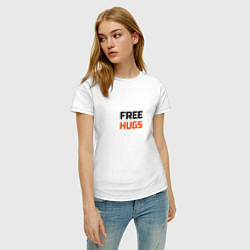 Футболка хлопковая женская Free,hugs,бесплатные,обнимашки, цвет: белый — фото 2