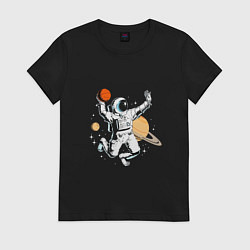 Футболка хлопковая женская Space bascetball, цвет: черный