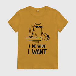 Футболка хлопковая женская I do what i want, цвет: горчичный