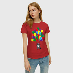 Футболка хлопковая женская Енот с шариками, цвет: красный — фото 2