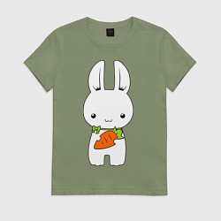 Футболка хлопковая женская Зайчик с морковкой, цвет: авокадо