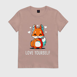Футболка хлопковая женская ЛЮБИ СЕБЯ Love yourself, цвет: пыльно-розовый