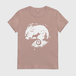 Футболка хлопковая женская Полнолуние Французский бульдог, цвет: пыльно-розовый