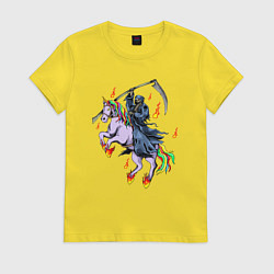 Футболка хлопковая женская Смерть на единороге, цвет: желтый