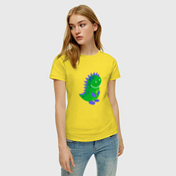 Футболка хлопковая женская Зеленый дракончик-динозаврик, цвет: желтый — фото 2