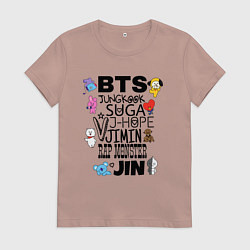 Футболка хлопковая женская BTS BT21, цвет: пыльно-розовый