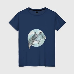 Футболка хлопковая женская Акула-молот, цвет: тёмно-синий