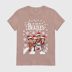 Футболка хлопковая женская Битлз Новогодний, цвет: пыльно-розовый