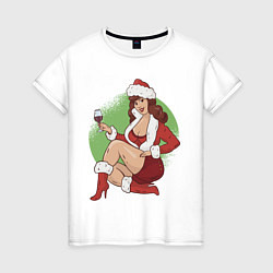 Футболка хлопковая женская Pin Up Girl Christmas, цвет: белый