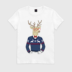 Футболка хлопковая женская Hipster Deer, цвет: белый