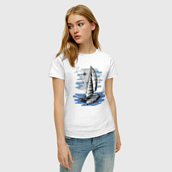 Футболка хлопковая женская Яхта, цвет: белый — фото 2