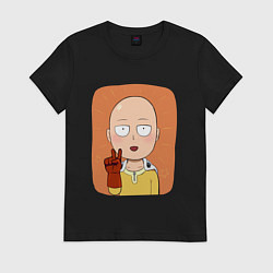 Футболка хлопковая женская Сайтама One Punch Man, цвет: черный