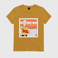 Футболка хлопковая женская Сайтама One Punch Man, цвет: горчичный