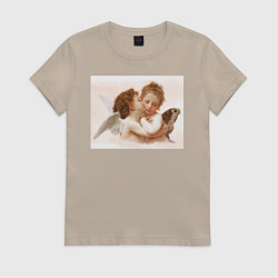 Футболка хлопковая женская Ангелочки, цвет: миндальный