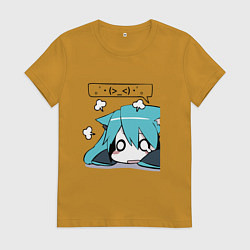 Футболка хлопковая женская Грусть, цвет: горчичный