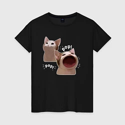 Футболка хлопковая женская Cat Pop - Мем, цвет: черный
