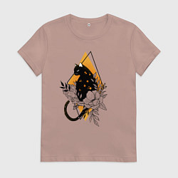 Женская футболка Cat in flowers