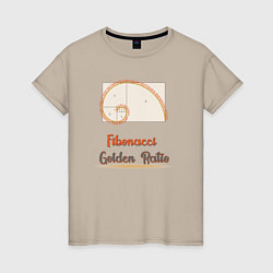Футболка хлопковая женская Fibonacci Золотое сечение, цвет: миндальный