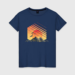 Футболка хлопковая женская Mountain Galaxy Sunset, цвет: тёмно-синий