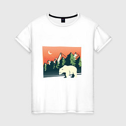 Футболка хлопковая женская Белый медведь пейзаж с горами, цвет: белый
