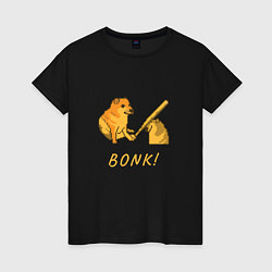 Футболка хлопковая женская Doge Bonk go to horny jail, цвет: черный