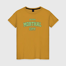 Футболка хлопковая женская SKYRIM - MORTHAL CITY, цвет: горчичный