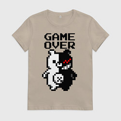 Футболка хлопковая женская MONOKUMA GAME OVER, цвет: миндальный