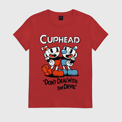 Футболка хлопковая женская Cuphead, Dont deal with devil, цвет: красный