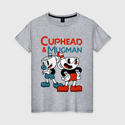 Футболка хлопковая женская Cuphead & Mugman, цвет: меланж