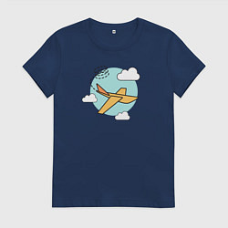 Футболка хлопковая женская Путешествие на самолете, цвет: тёмно-синий