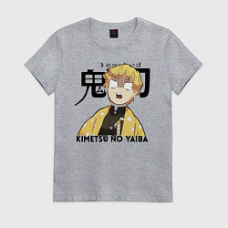Футболка хлопковая женская Зеницу Агацума Kimetsu no Yaiba, цвет: меланж