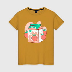 Футболка хлопковая женская Коробка персикового молока, цвет: горчичный