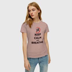 Футболка хлопковая женская KEEP CALM and BREATHE, цвет: пыльно-розовый — фото 2