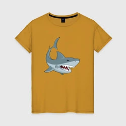 Футболка хлопковая женская Агрессивная акула, цвет: горчичный