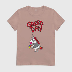 Футболка хлопковая женская Green Day Unicorn, цвет: пыльно-розовый