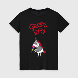 Футболка хлопковая женская Green Day Unicorn, цвет: черный