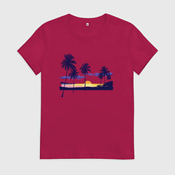Футболка хлопковая женская ПАЛЬМЫ, цвет: маджента
