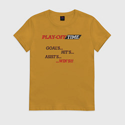 Футболка хлопковая женская Hockey life Play-off, цвет: горчичный