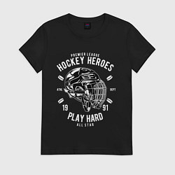 Футболка хлопковая женская Хоккей PLAY HARD, цвет: черный