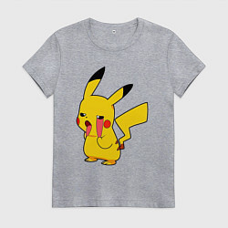 Футболка хлопковая женская Уставший Пикачу, цвет: меланж