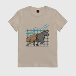 Футболка хлопковая женская Бык или Медведь, цвет: миндальный