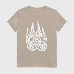 Футболка хлопковая женская Символ Велеса Медвежья лапа, цвет: миндальный