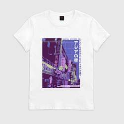 Футболка хлопковая женская Neon Asian Street Vaporwave, цвет: белый