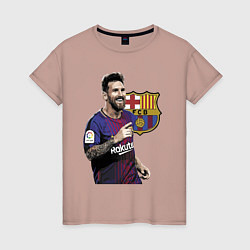 Футболка хлопковая женская Lionel Messi Barcelona Argentina, цвет: пыльно-розовый